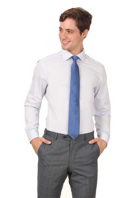 Erkek Düz Dokuma Uzun Kollu Slim Fit Gömlek 10126810 Mavi (1)