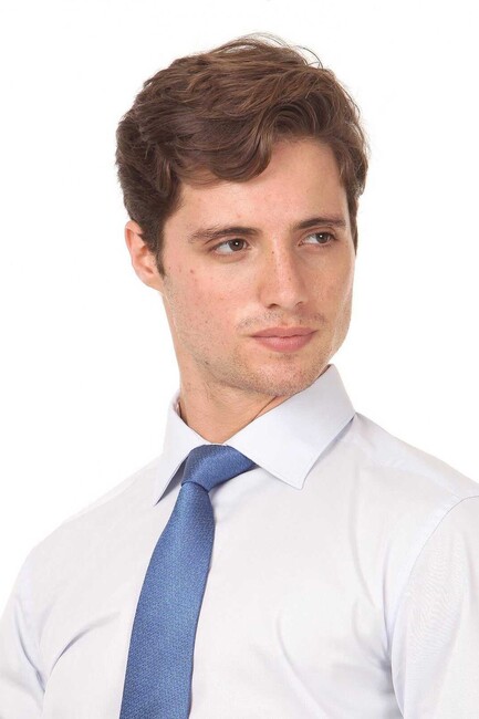 Erkek Düz Dokuma Uzun Kollu Slim Fit Gömlek 10126810 Mavi (2)