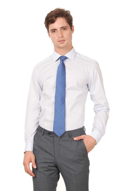 Erkek Düz Dokuma Uzun Kollu Slim Fit Gömlek 10126810 Mavi (3)