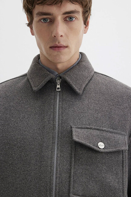 Erkek Fermuarlı Gömlek 0211804-80024 Gri - Thumbnail