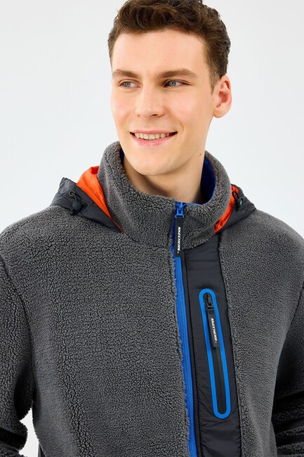 Erkek Fleece Full Zıp Sweat S242039-035 Gri - Thumbnail