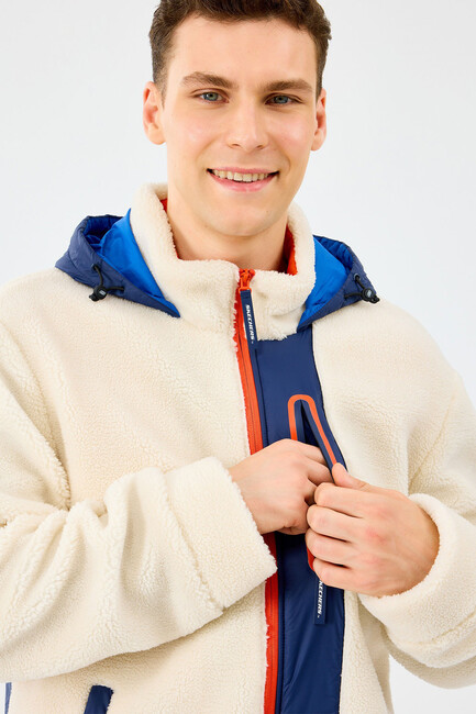 Erkek Fleece Full Zıp Sweat S242039-102 Ekru - Thumbnail