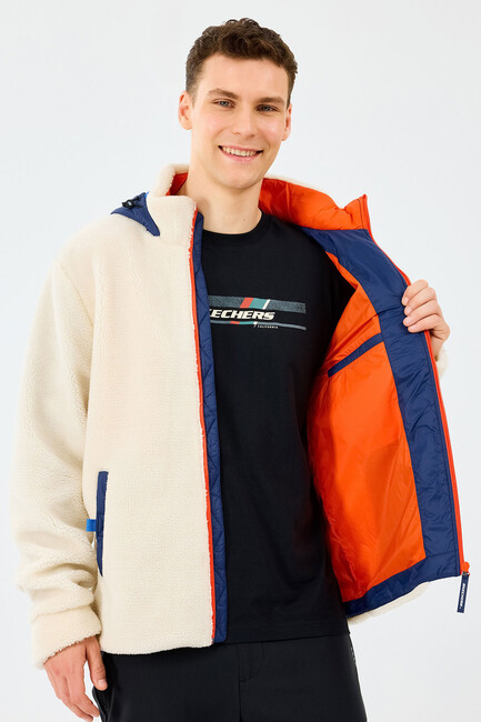 Erkek Fleece Full Zıp Sweat S242039-102 Ekru - Thumbnail