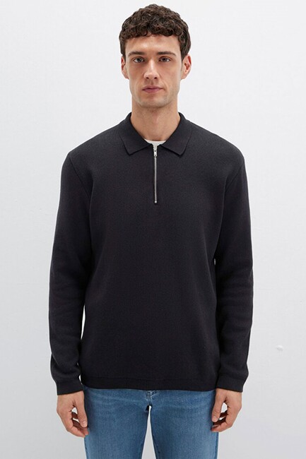 Erkek Half Zıp Kazak 0710337-900 Siyah - Thumbnail