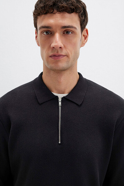 Erkek Half Zıp Kazak 0710337-900 Siyah - Thumbnail