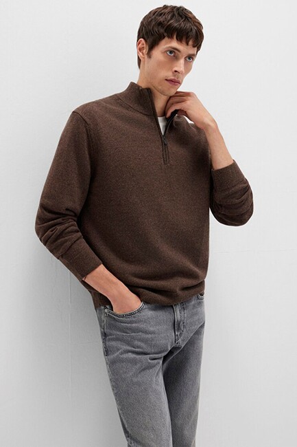 Erkek Half Zıp Kazak 0710371-70251 Kahve (1)