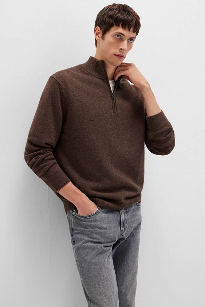 Erkek Half Zıp Kazak 0710371-70251 Kahve 