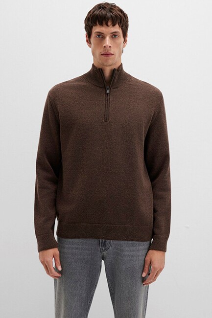 Erkek Half Zıp Kazak 0710371-70251 Kahve - Thumbnail