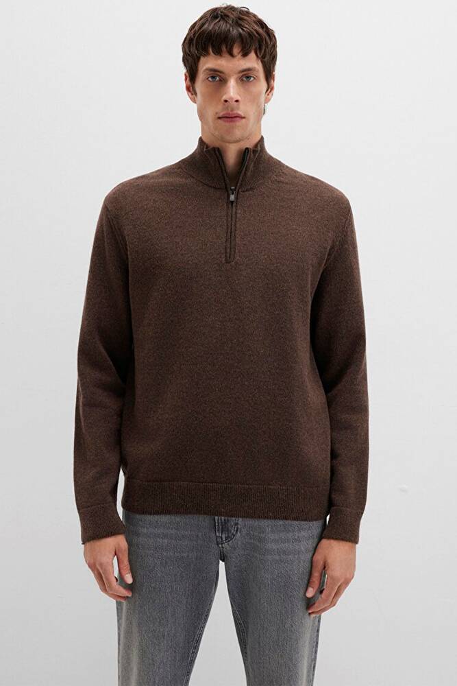 Erkek Half Zıp Kazak 0710371-70251 Kahve 