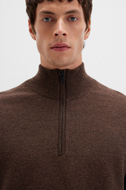 Erkek Half Zıp Kazak 0710371-70251 Kahve - Thumbnail