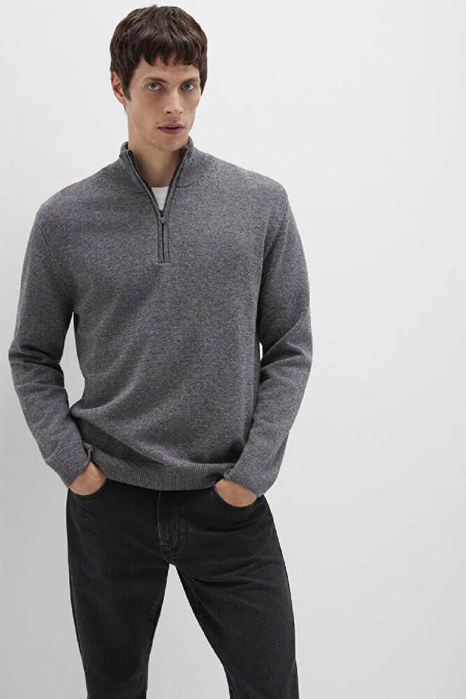 Erkek Half Zıp Kazak 0710371-80024 Gri 