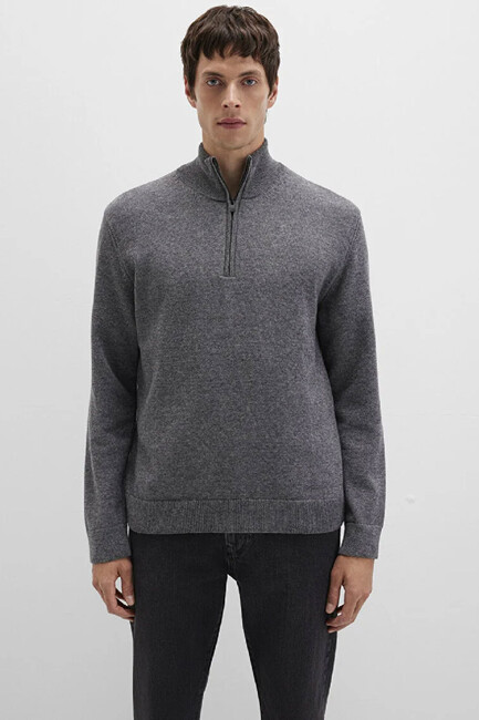 Erkek Half Zıp Kazak 0710371-80024 Gri - Thumbnail