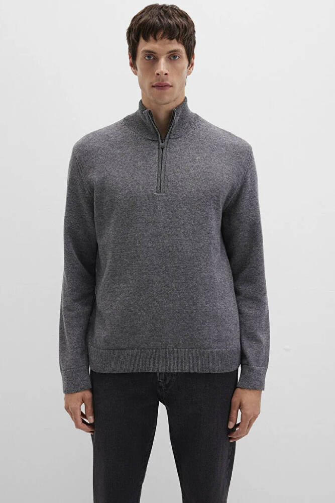 Erkek Half Zıp Kazak 0710371-80024 Gri 