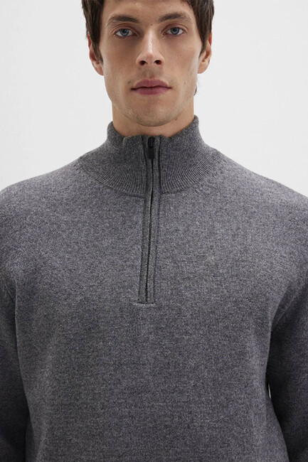 Erkek Half Zıp Kazak 0710371-80024 Gri - Thumbnail