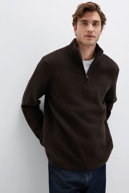 Erkek Half Zıp Kazak 0710380-89103 Kahve (3)