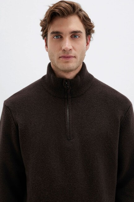 Erkek Half Zıp Kazak 0710380-89103 Kahve - Thumbnail