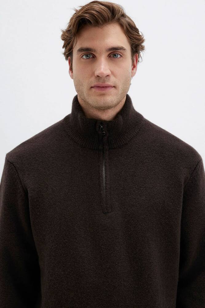 Erkek Half Zıp Kazak 0710380-89103 Kahve 