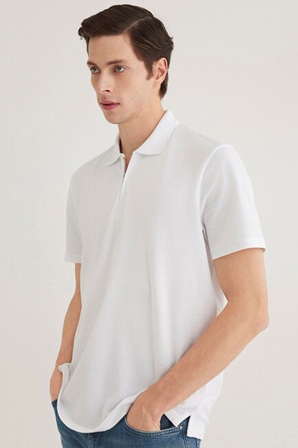 Erkek Half Zıp Polo Tişört 0612525-620 Beyaz (1)