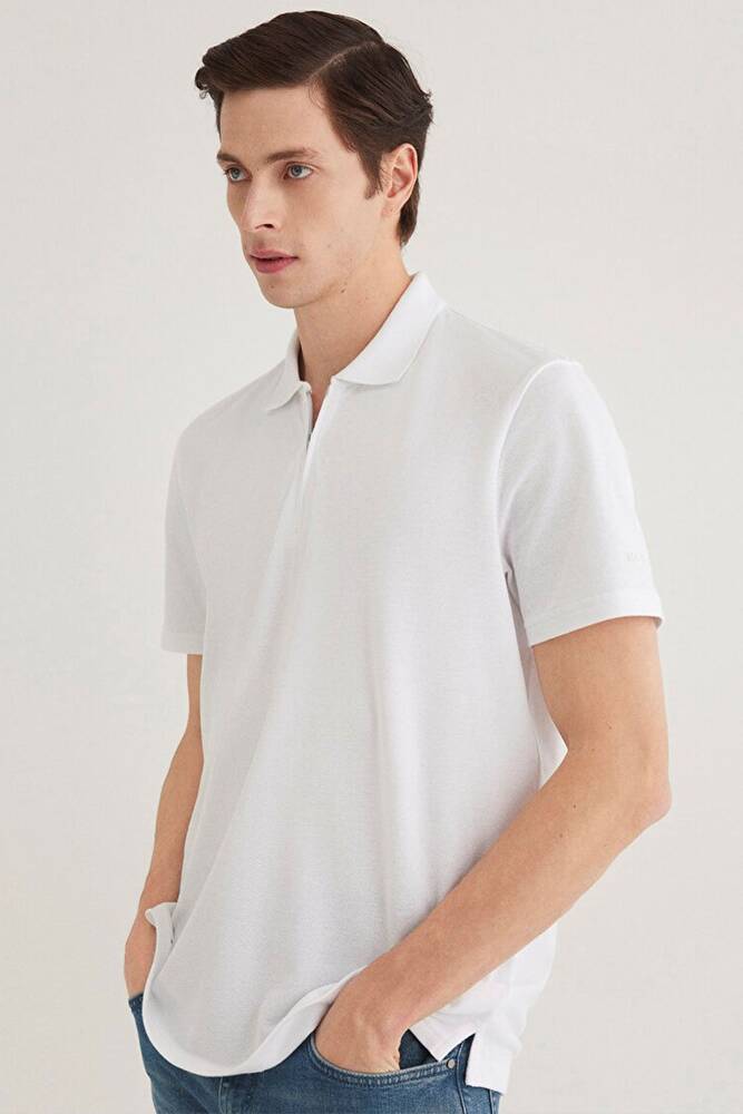 Erkek Half Zıp Polo Tişört 0612525-620 Beyaz 