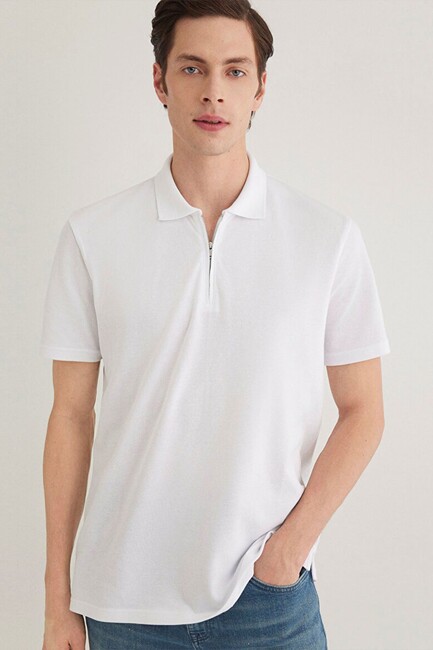 Erkek Half Zıp Polo Tişört 0612525-620 Beyaz (2)