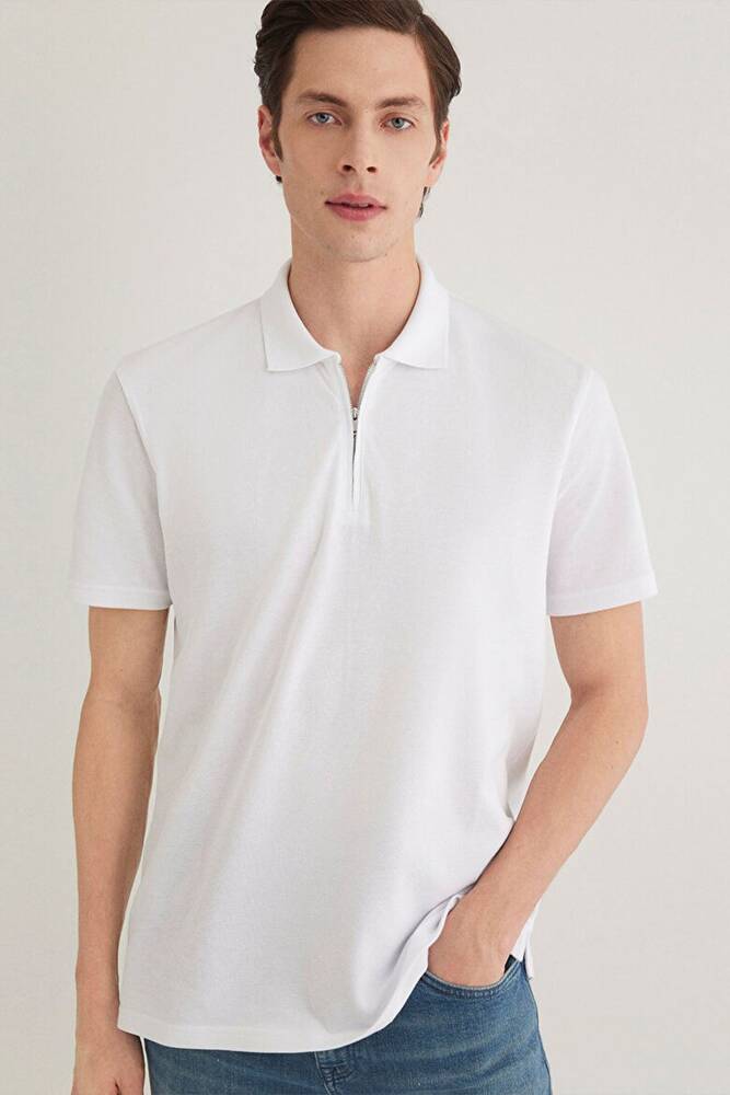 Erkek Half Zıp Polo Tişört 0612525-620 Beyaz 