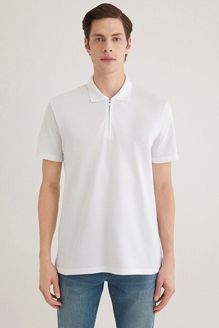 Erkek Half Zıp Polo Tişört 0612525-620 Beyaz (3)