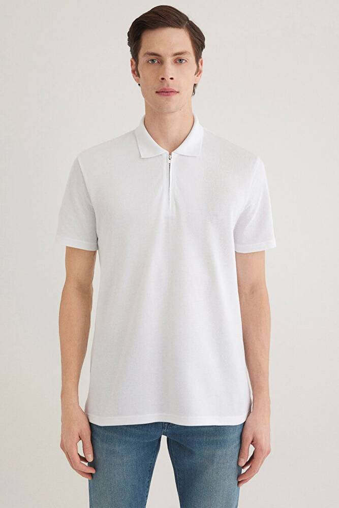 Erkek Half Zıp Polo Tişört 0612525-620 Beyaz 