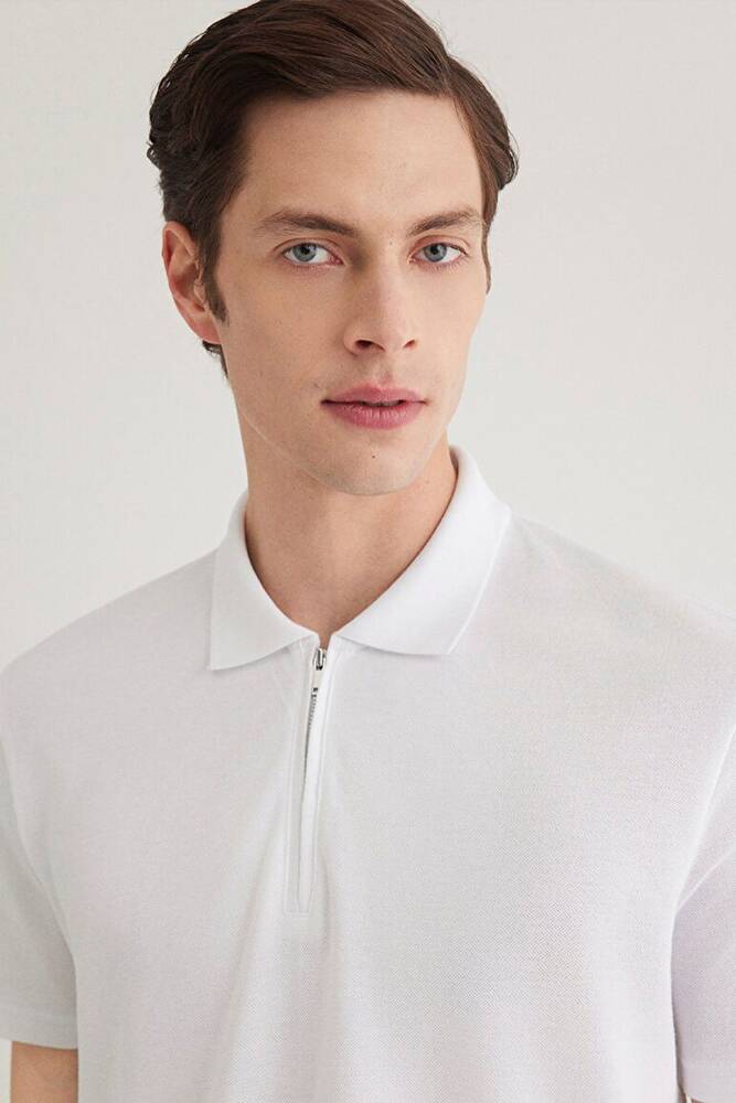 Erkek Half Zıp Polo Tişört 0612525-620 Beyaz 
