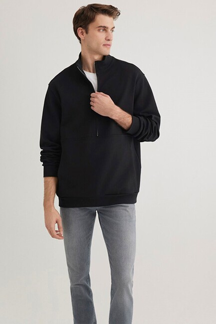 Erkek Half Zıp Sweat 0S10331-900 Siyah (1)