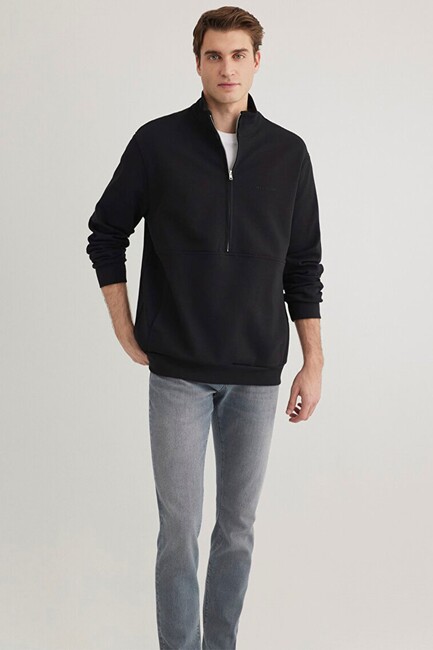 Erkek Half Zıp Sweat 0S10331-900 Siyah (3)