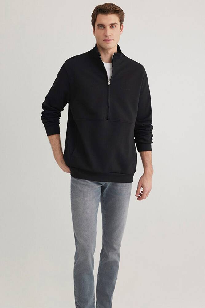 Erkek Half Zıp Sweat 0S10331-900 Siyah 
