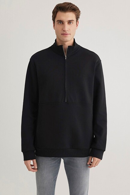 Erkek Half Zıp Sweat 0S10331-900 Siyah - Thumbnail