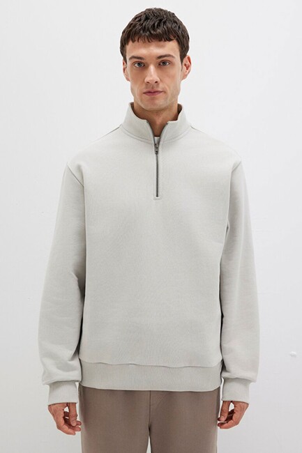 Erkek Half Zıp Sweat 0S10419-70074 Gri - Thumbnail