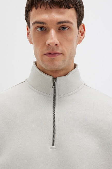 Erkek Half Zıp Sweat 0S10419-70074 Gri - Thumbnail