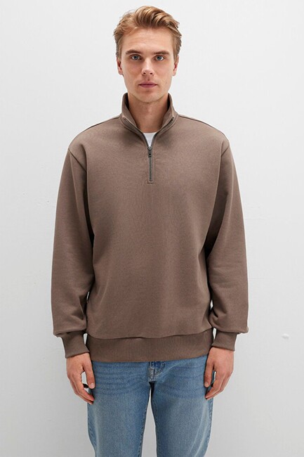 Erkek Half Zıp Sweat 0S10419-70380 Kahve - Thumbnail