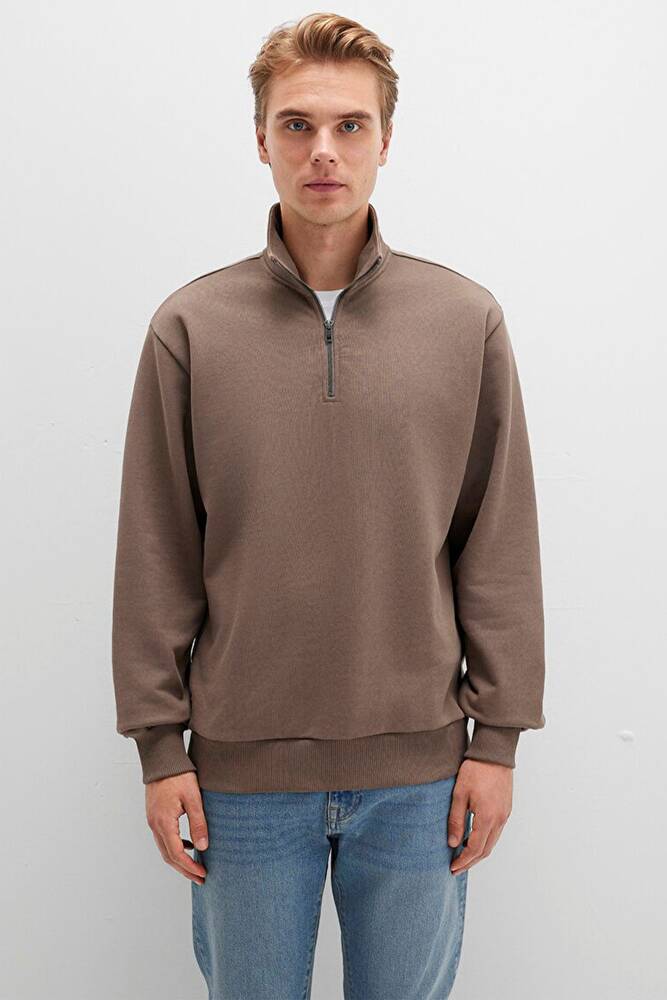 Erkek Half Zıp Sweat 0S10419-70380 Kahve 