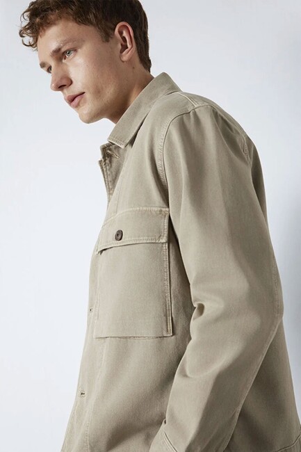 Erkek İki Cepli Gömlek 0211778-70355 Bej (1)