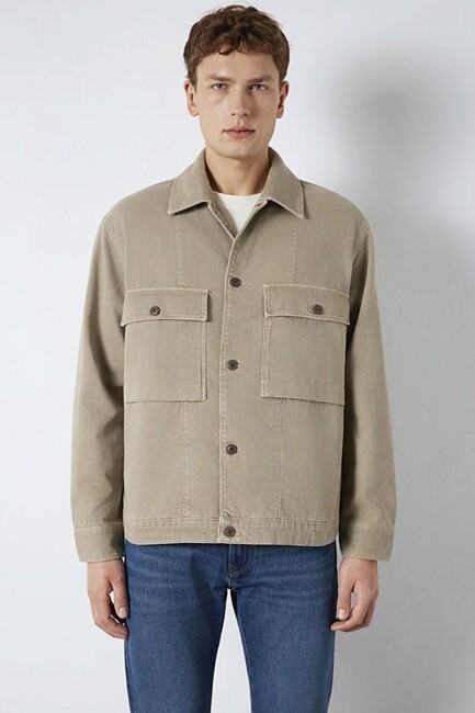 Erkek İki Cepli Gömlek 0211778-70355 Bej - Thumbnail