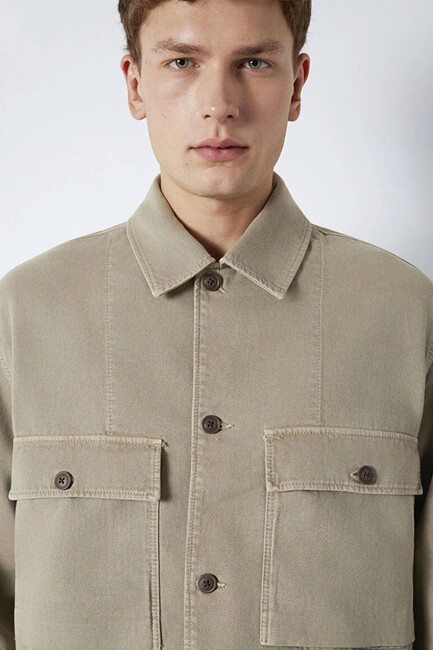 Erkek İki Cepli Gömlek 0211778-70355 Bej - Thumbnail