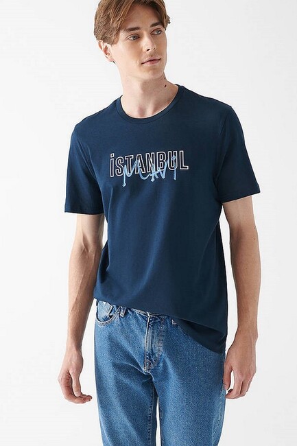 Erkek İstanbul Baskılı Tişört 067114-34319 Lacivert (1)