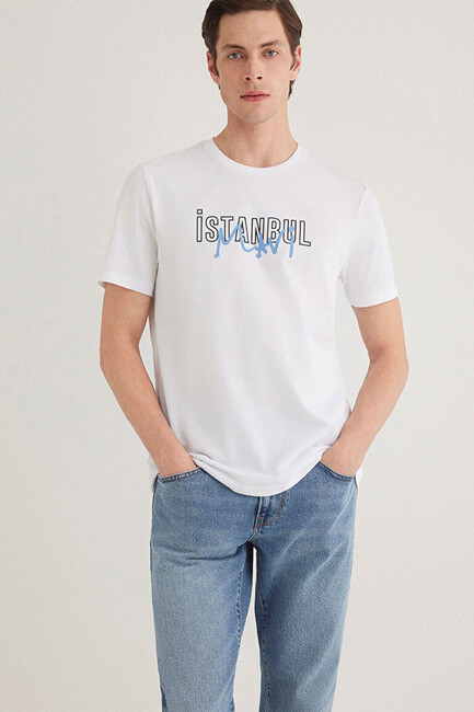 Erkek İstanbul Baskılı Tişört 067114-620 Beyaz (1)