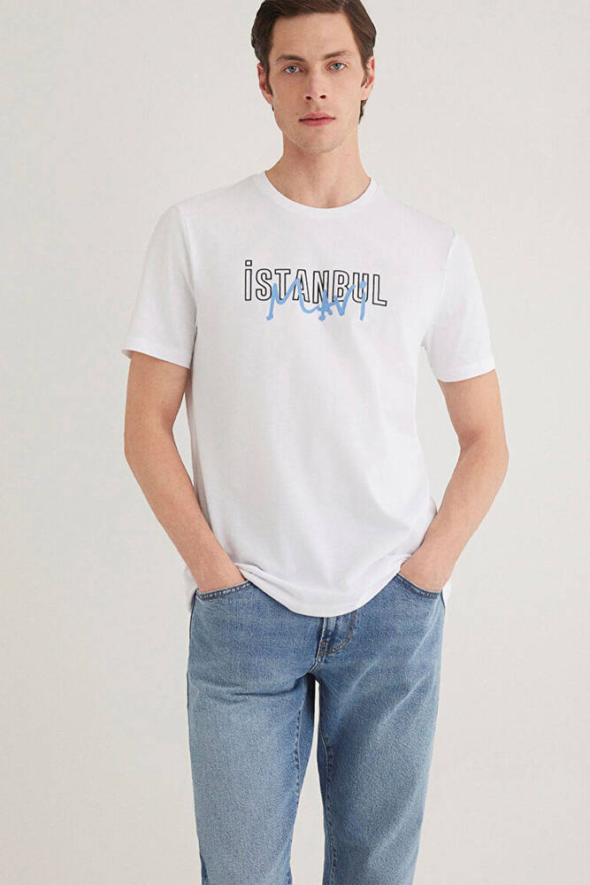 Erkek İstanbul Baskılı Tişört 067114-620 Beyaz 