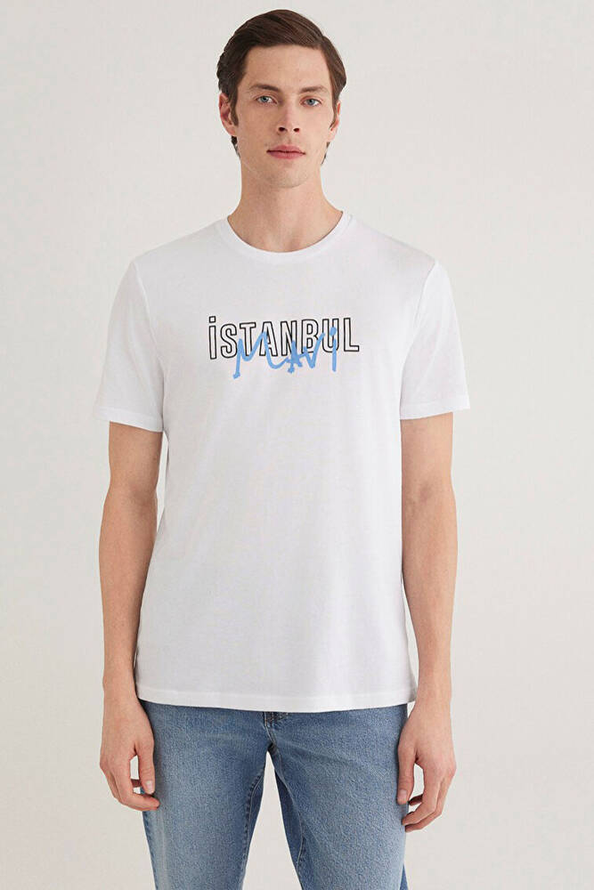Erkek İstanbul Baskılı Tişört 067114-620 Beyaz 