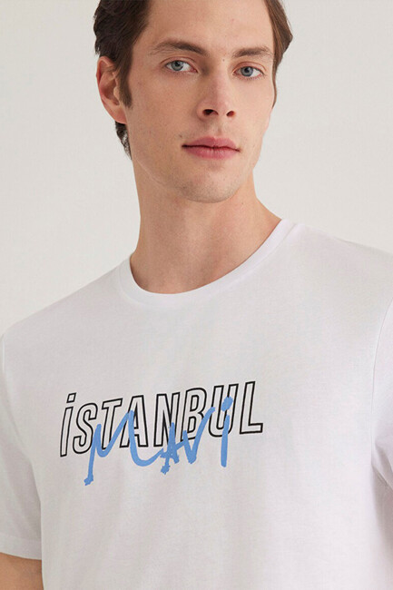 Erkek İstanbul Baskılı Tişört 067114-620 Beyaz - Thumbnail