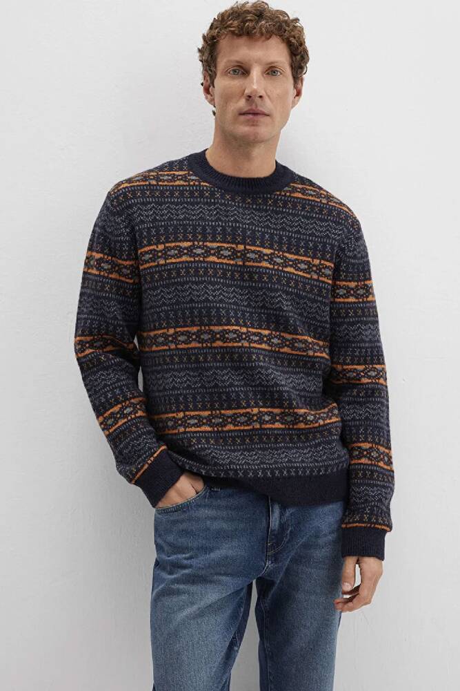 Erkek Jakarlı Kazak 0710331-70497 Lacivert 