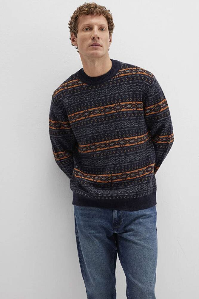 Erkek Jakarlı Kazak 0710331-70497 Lacivert 