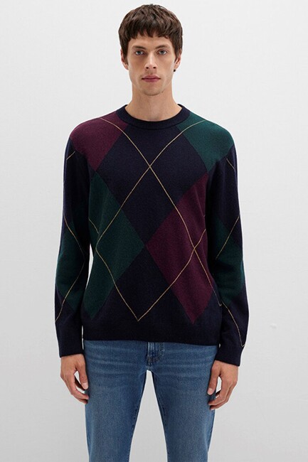 Erkek Jakarlı Kazak 0710334-70497 Lacivert - Thumbnail