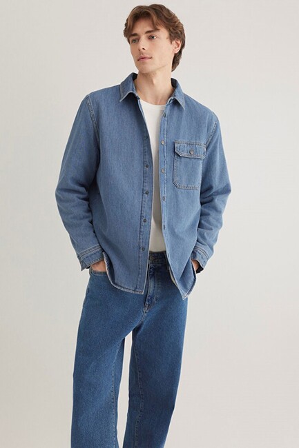 Erkek Jeremy Classic Denim Gömlek 0211186-88559 Mavi - Thumbnail