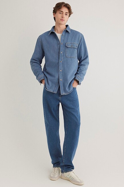 Erkek Jeremy Classic Denim Gömlek 0211186-88559 Mavi - Thumbnail