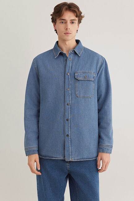 Erkek Jeremy Classic Denim Gömlek 0211186-88559 Mavi - Thumbnail